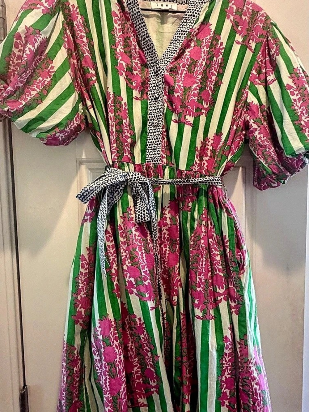 THML Floral Midi Dress in Green & Pink Size Medium